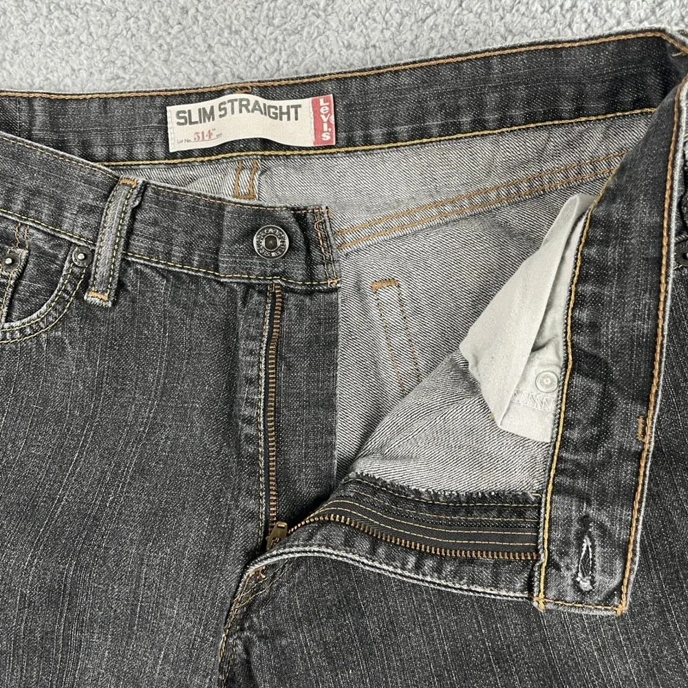 Levi's Jeans Mens 34x32 Black‎ Gray 514 Slim Straight Denim Pants Made in Mexico